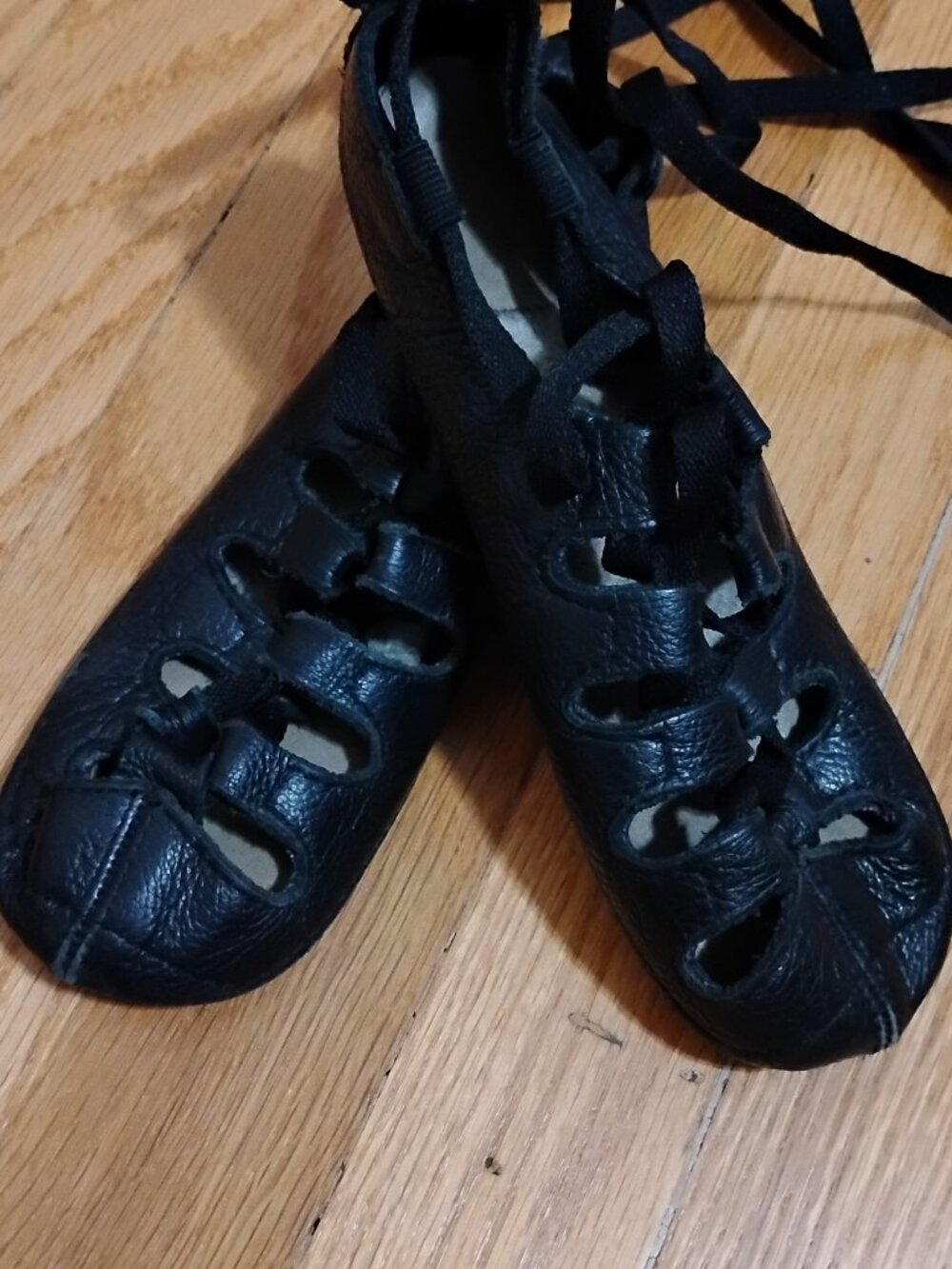 Products Irish Athletic Dance Ghillies Black Leather Lace Up Shoes-Size 3